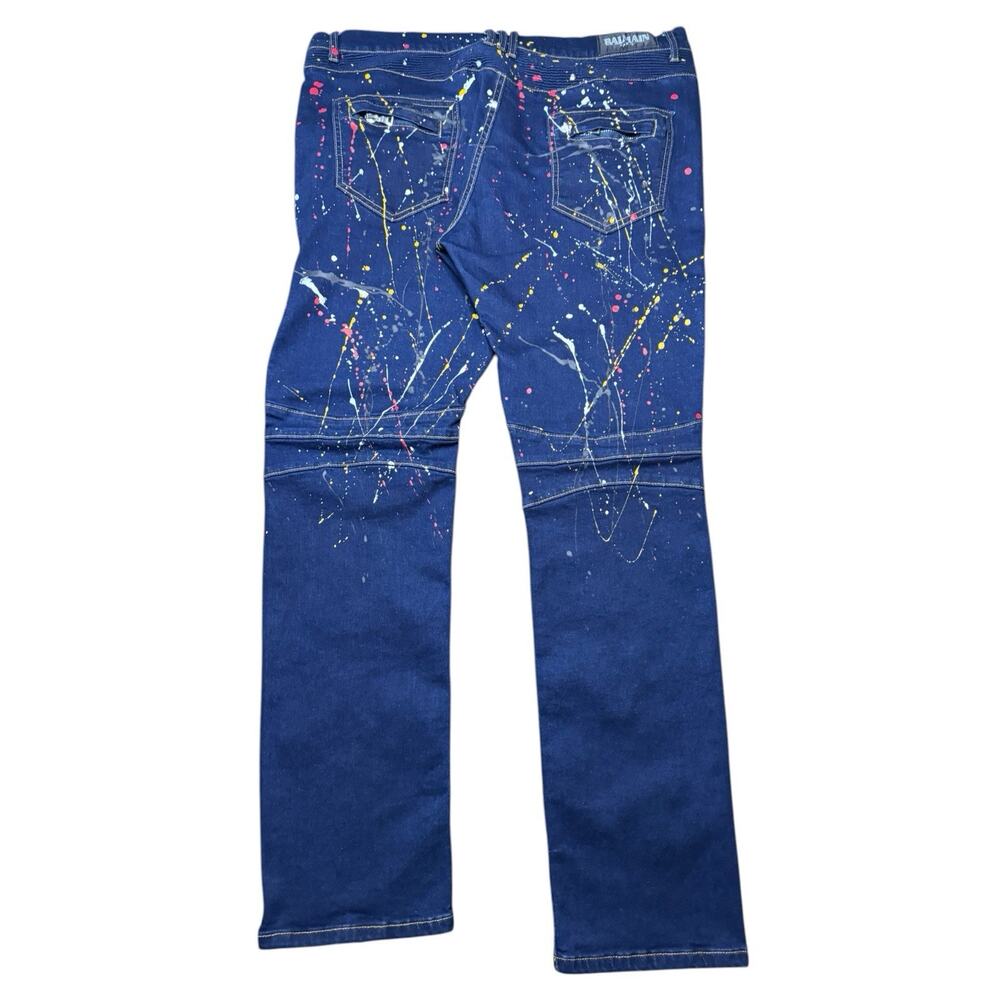 Balmain Paris Biker Moto Jeans Ribbed Panel Paint 42x31 ( BROKEN ZIPPER) - Picture 2 of 11